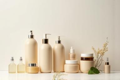 様々な天然スキンケア製品のボトルと容器